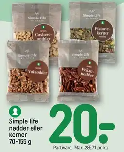 REMA 1000 Simple life nødder eller kerner 70-155 g, DKK 20 tilbud