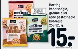REMA 1000 Hatting kanelsnegle, grønne eller røde pestosnegle Dybfrost 266-320 g, DKK 15 tilbud