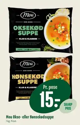 Min Købmand Mou Okse- eller Hønsekødsuppe, DKK 15 tilbud