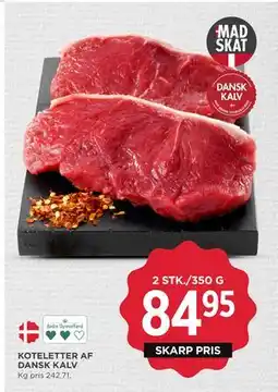 MENY KOTELETTER AF DANSK KALV, DKK 84.95 tilbud