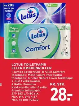 MENY LOTUS TOILETPAPIR ELLER KØKKENRULLER, DKK 28 tilbud