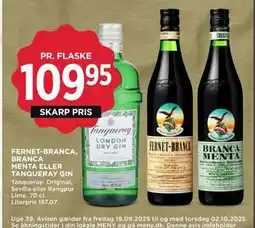 MENY FERNET- BRANCA, BRANCA MENTA ELLER TANQUERAY GIN, DKK 109.95 tilbud