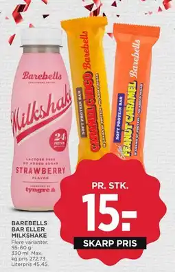 MENY BAREBELLS BAR ELLER MILKSHAKE, DKK 15 tilbud