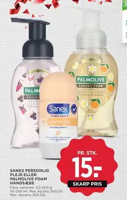 MENY SANEX PERSONLIG PLEJE ELLER PALMOLIVE FOAM HÅNDSÆBE, DKK 15 tilbud