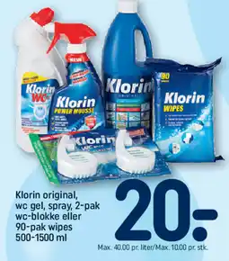 REMA 1000 Klorin original, wc gel, spray, 2-pak wc-blokke eller 90-pak wipes tilbud
