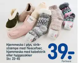 REMA 1000 Hjemmesko i plys, strik- strømpe med fleecefoer, hjemmesko med kabelstrik eller hyggesokker Str. 23-45 tilbud