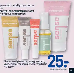 REMA 1000 Sense ansigtscreme, ansigtsserum, Øjencreme, rensemælk eller multiolie tilbud