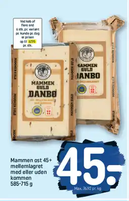 REMA 1000 Mammen ost 45+ mellemlagret med eller uden kommen tilbud