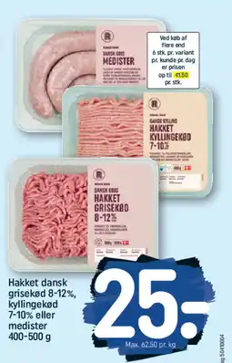 REMA 1000 Hakket dansk grisekød 8-12%, kyllingekød 7-10% eller medister tilbud