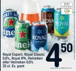 REMA 1000 Royal Export, Royal Classic 0.0%, Royal IPA, Heineken eller Heineken 0.0% tilbud