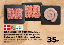 Kvickly BORNHOLMERGRISEN hakket grisekød 8-12%, hakket gris & kalvekød 8-12% eller medister tilbud