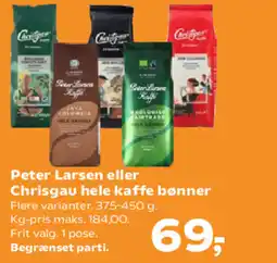 Kvickly Peter Larsen eller Chrisgau hele kaffe bønner tilbud