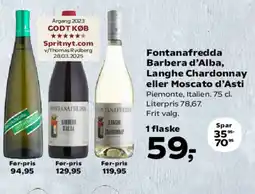 Kvickly Fontanafredda Barbera d'Alba, Langhe Chardonnay eller Moscato d'Asti tilbud