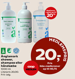 Kvickly Änglamark shower, shampoo eller håndsæbe tilbud