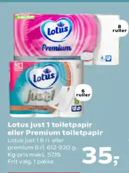 Kvickly Lotus just 1 toiletpapir eller Premium toiletpapir tilbud