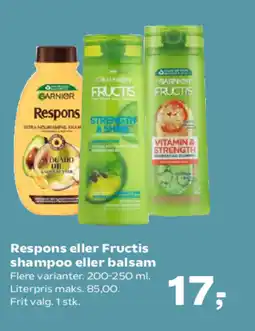 Kvickly GARNIER Respons eller Fructis shampoo eller balsam tilbud