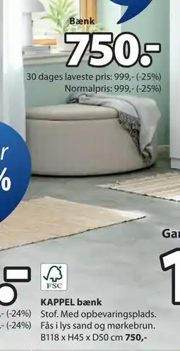 JYSK KAPPEL bænk, DKK 750 tilbud