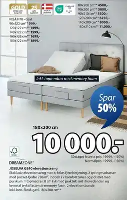 JYSK JOSELVA GE40 elevationsseng, DKK 10000 tilbud