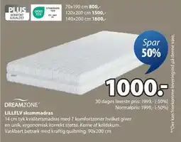 JYSK LILLELV skummadras, DKK 1000 tilbud