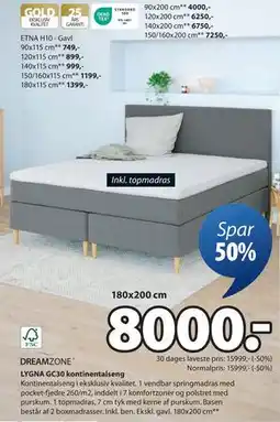 JYSK LYGNA GC30 kontinentalseng, DKK 8000 tilbud