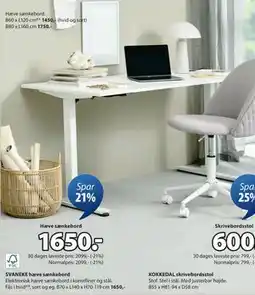 JYSK SVANEKE hæve sænkebord, DKK 1650 tilbud
