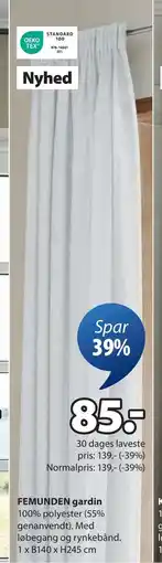 JYSK FEMUNDEN gardin, DKK 85 tilbud