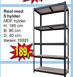 Harald Nyborg Reol med 5 hylder, DKK 189 tilbud