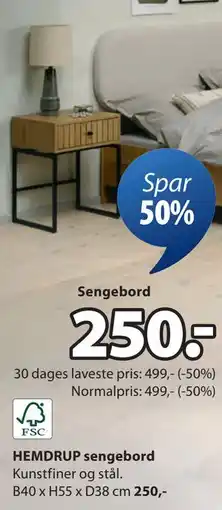 JYSK HEMDRUP sengebord, DKK 250 tilbud