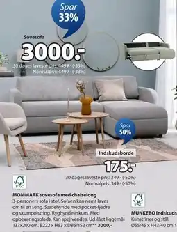 JYSK MOMMARK sovesofa med chaiselong, DKK 3000 tilbud