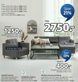 JYSK FALSLEV sofa med chaiselong, DKK 2750 tilbud