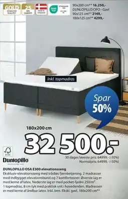 JYSK DUNLOPILLO OSA E300 elevationsseng, DKK 32500 tilbud
