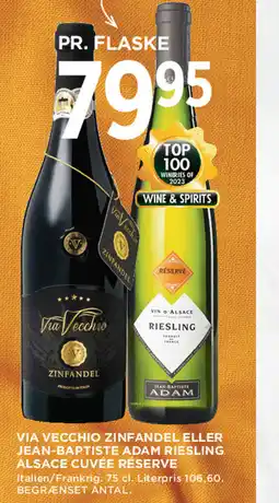 MENY Via vecchio zinfandel eller jean-baptiste adam riesling alsace cuvée réserve tilbud