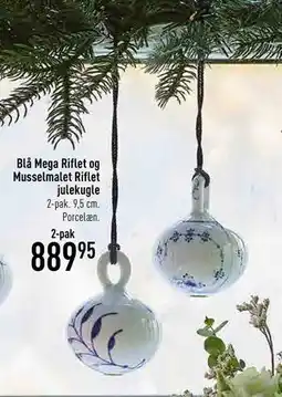 Imerco Blå Mega Riflet og Musselmalet Riflet julekugle, DKK 889.95 tilbud