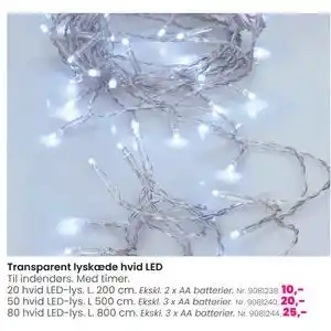 Transparent lyskæde hvid LED