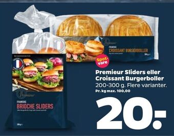 Netto Premieur Sliders eller Croissant Burgerboller tilbud