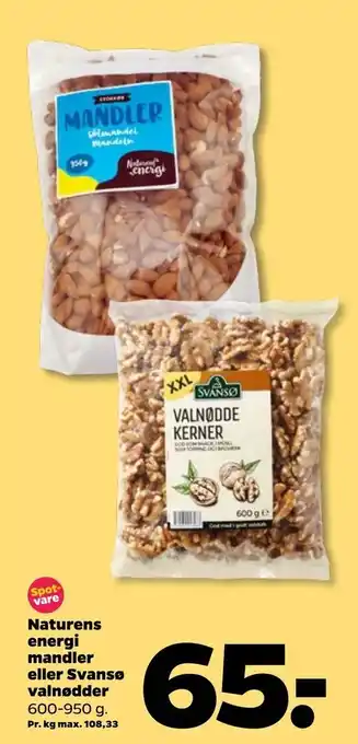 Netto Naturens energi mandler eller Svansø valnødder tilbud