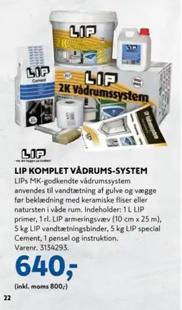 Davidsen Lip Komplet vådrums-system tilbud