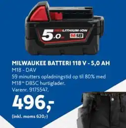 Davidsen Milwaukee Batteri 118 v - 5,0 ah tilbud
