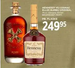 MENY HENNESSY VS COGNAC ELLER BUMBU ORIGINAL, DKK 249.95 tilbud