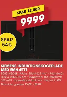 Punkt1 Siemens Induktionskogeplade med emhætte tilbud
