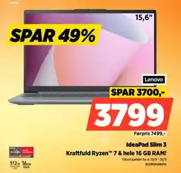 Power Lenovo ideapad slim 3 kraftfuld ryzen™ 7 & hele 16 gb ram! tilbud