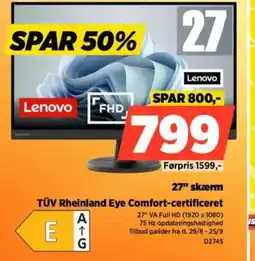 Power Lenovo 27" skærm TÜV Rheinland Eye Comfort-certificeret tilbud