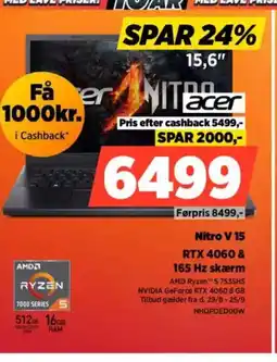Power ACER Nitro V 15 RTX 4060 & 165 Hz skærm tilbud