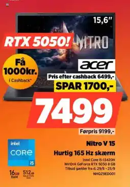 Power Acer Nitro V 15 Hurtig 165 Hz skærm tilbud