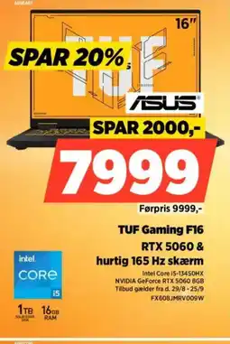 Power ASUS TUF Gaming F16 RTX 5060 & hurtig 165 Hz skærm tilbud