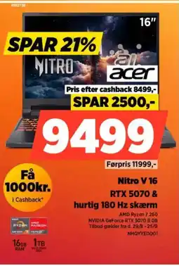 Power Acer Nitro V 16 RTX 5070 & hurtig 180 Hz skærm tilbud