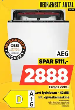 Power AEG A Lavt lydniveau - 42 dB! Int. opvaskemaskine tilbud