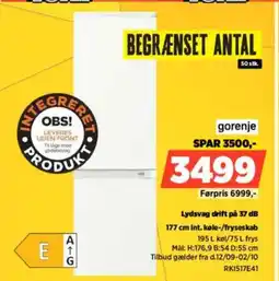 Power gorenje Lydsvag drift på 37 dB int. køle-/fryseskab tilbud