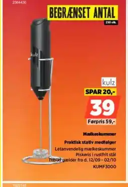 Power Kulz Mælkeskummer Praktisk stativ medfølger tilbud