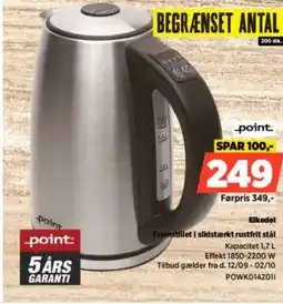 Power Point Elkedel Fremstillet i slidstærkt rustfrit stål tilbud